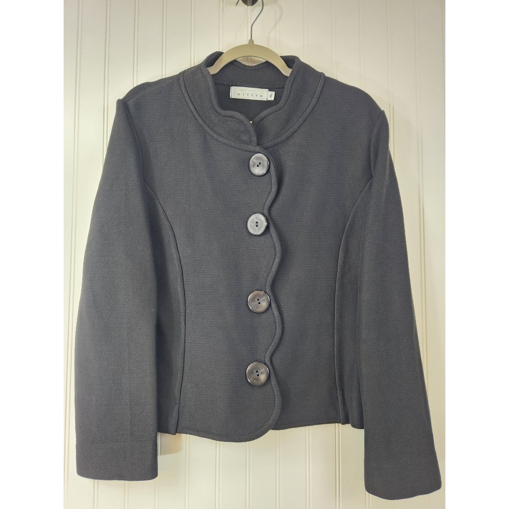 Willow Black 100% Cotton Knit Scalloped Button Front Jacket Cardigan XL USA Made